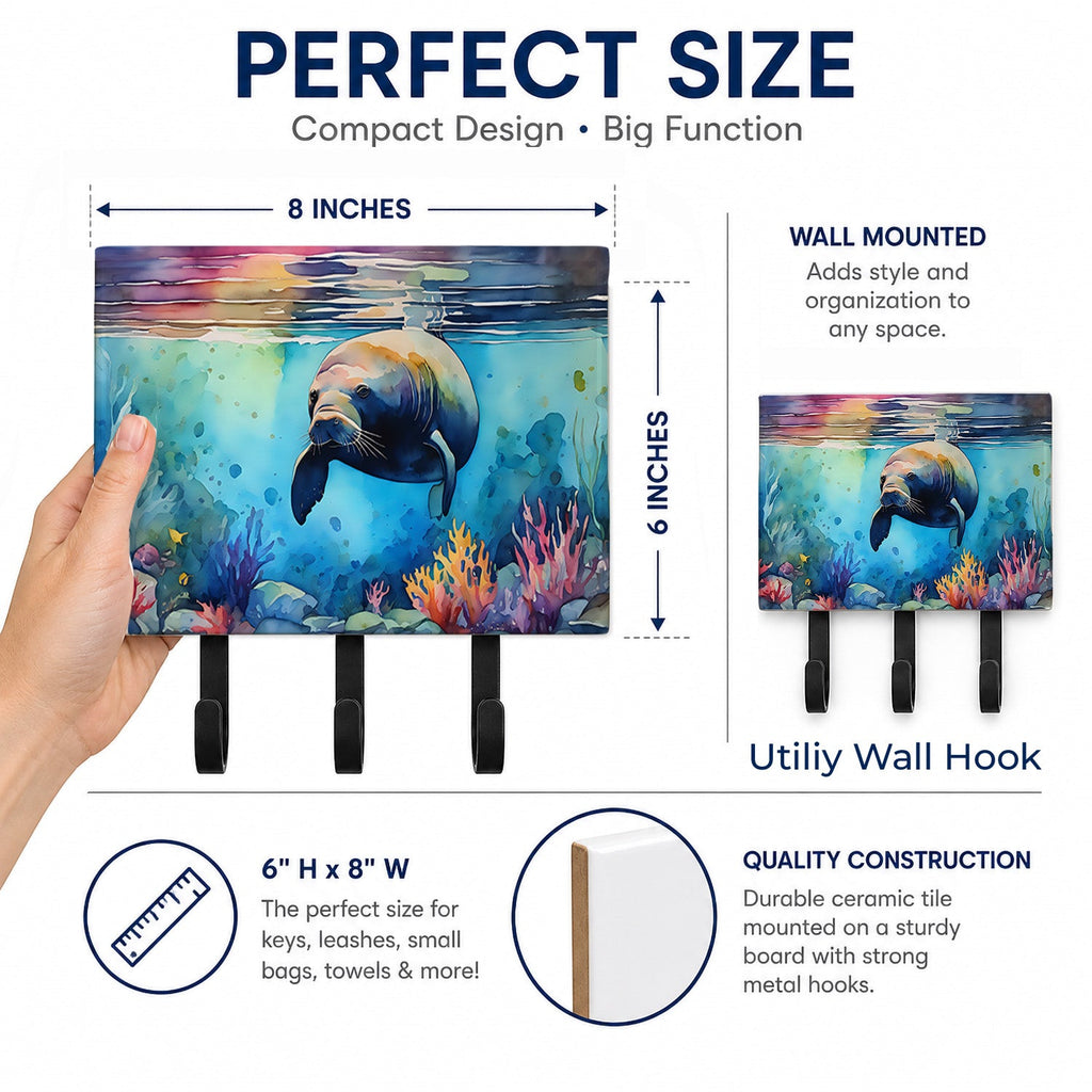 Manatee Leash or Key Holder Wall Hooks, Coat Rack Wall Mount, for Hanging Keys, Towels, Aprons, Leashes