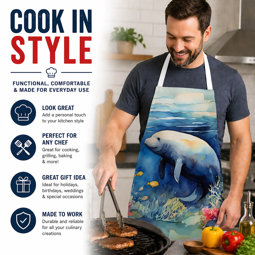Manatee Apron Cooking Kitchen Server Baking Crafts Gardening for Adult Women Men, Unisex, Large, Multicolor