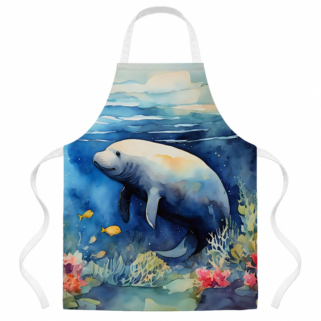 Manatee Apron Cooking Kitchen Server Baking Crafts Gardening for Adult Women Men, Unisex, Large, Multicolor