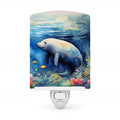 Manatee Ceramic Night Light Compact, UL-Certified, Ideal for Bedroom, Bathroom, Nursery, Hallway, Kitchen, 6x4x3, Multicolor