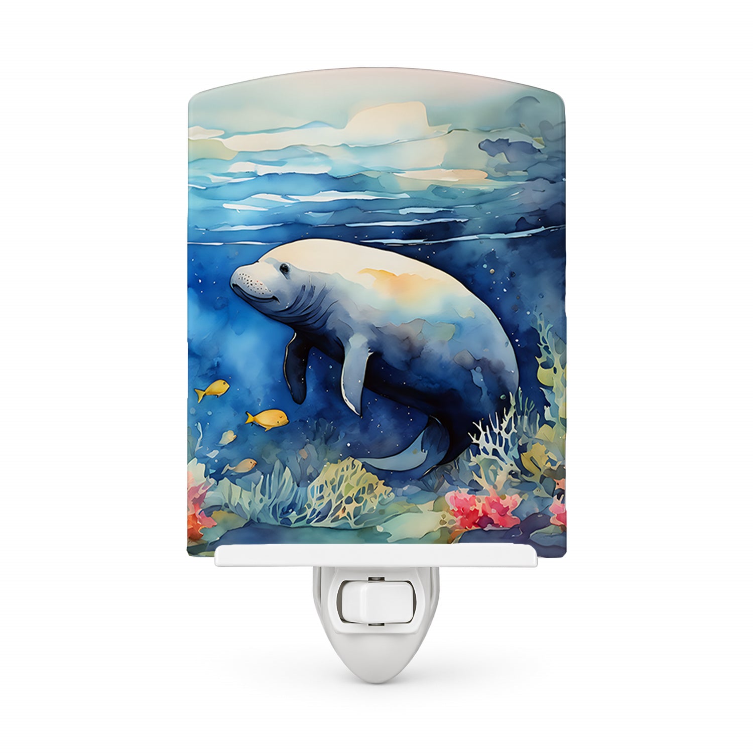 Manatee Ceramic Night Light Compact, UL-Certified, Ideal for Bedroom, Bathroom, Nursery, Hallway, Kitchen, 6x4x3, Multicolor
