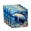 Manatee Foam Coasters Set of 4 Cup Coasters for Indoor Outdoor, Tabletop Protection, Anti Slip, Mouse pad Material