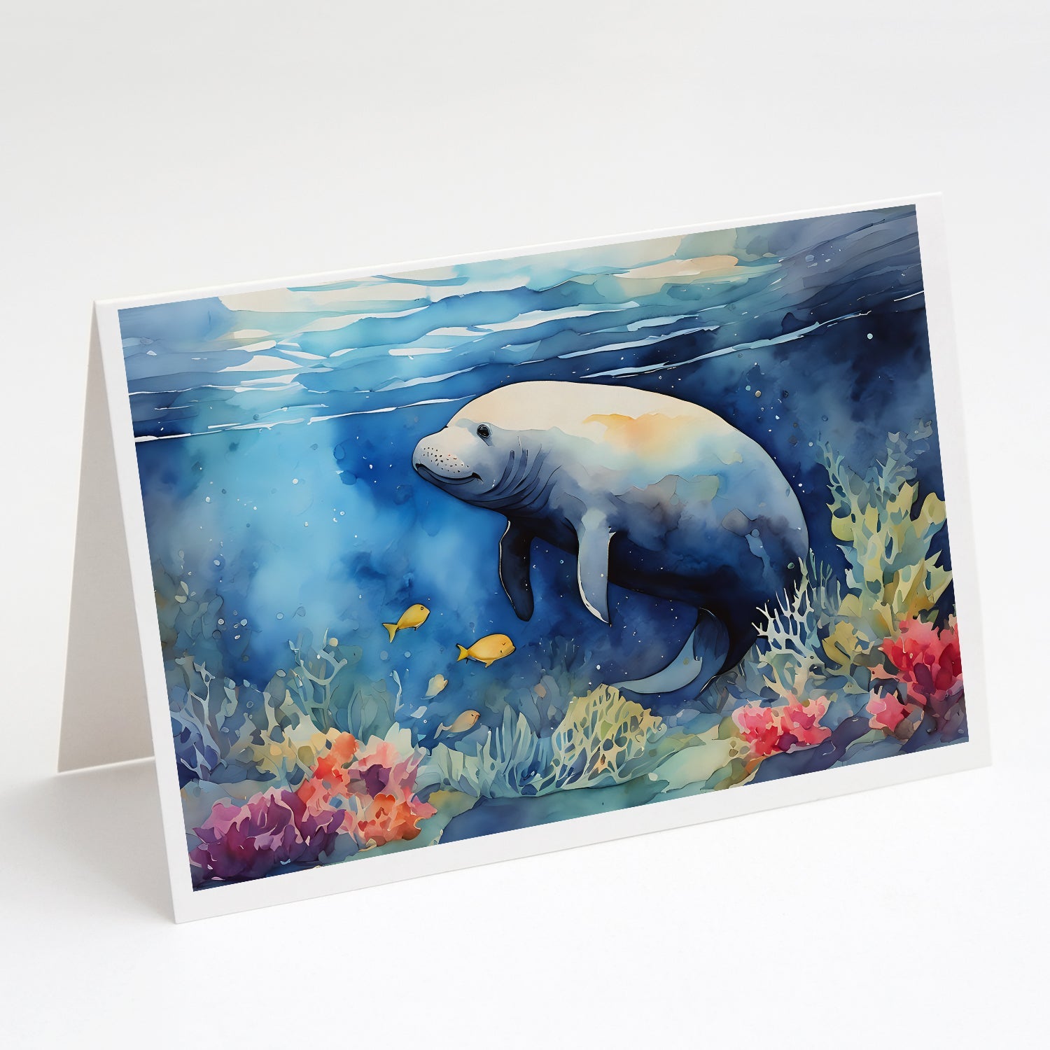 Manatee Greeting Cards Pack of 8 Blank Cards with Envelopes Whimsical A7 Size 5x7