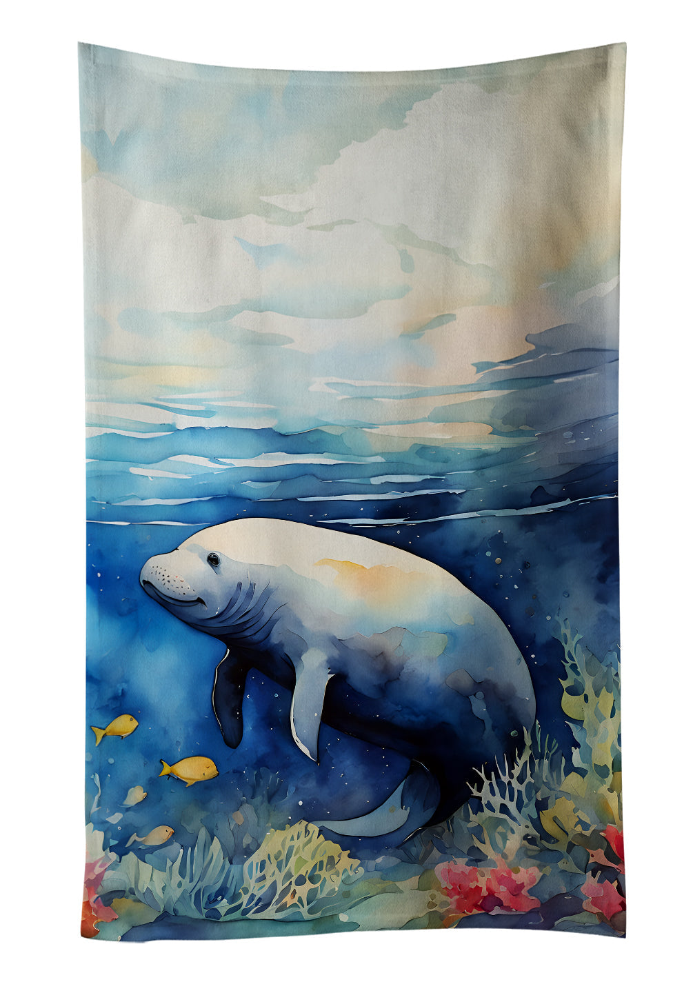 Manatee Kitchen Towel Velour Plush Front and Cotton Loop Back Machine Washable