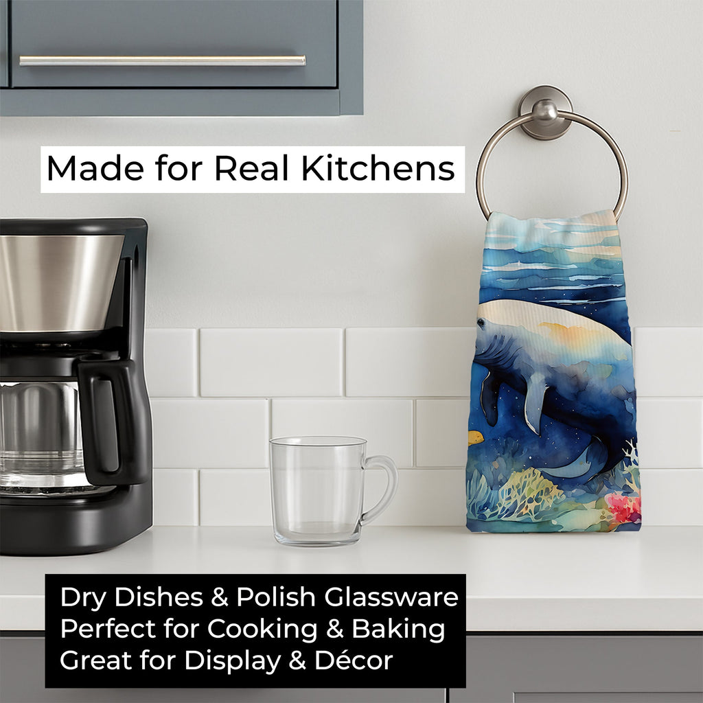 Manatee Kitchen Towel Velour Plush Front and Cotton Loop Back Machine Washable