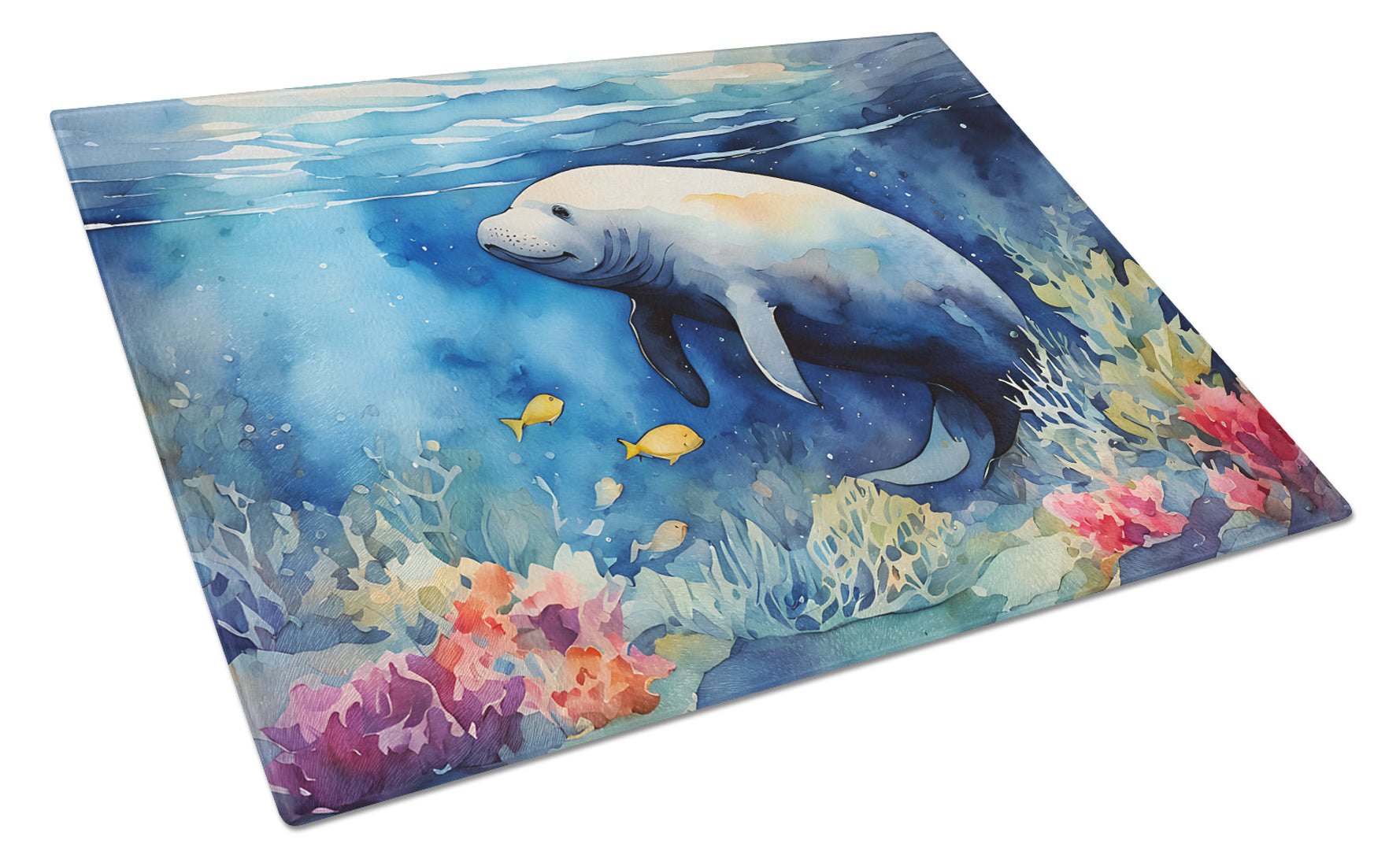 Manatee Cutting Board Tempered Glass Kitchen Cutting Surface, Heat Resistant Chopping, Non-Slip Feet, Food Prep & Serving