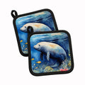 Manatee Pot Holder Set of 2 Heat Resistant Quilted Hot Pads 7.5 x 7.5 Inch, Insulated Kitchen Trivets for Cooking & Baking