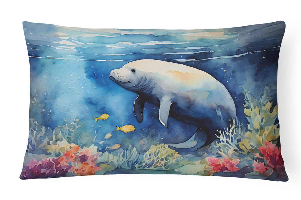 Manatee Decorative Throw Pillow 12x16 Indoor Outdoor Accent Cushion, Fabric Cover with Insert for Sofa, Bed, Porch & Living Room