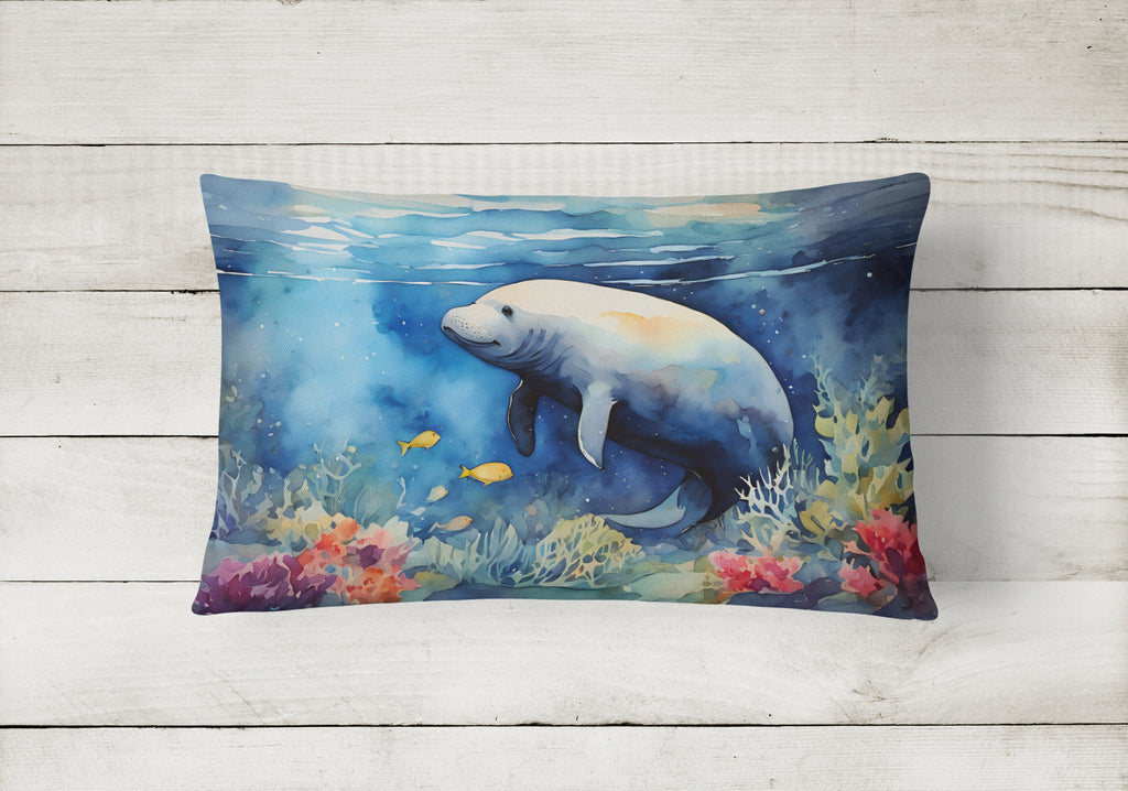 Manatee Decorative Throw Pillow 12x16 Indoor Outdoor Accent Cushion, Fabric Cover with Insert for Sofa, Bed, Porch & Living Room