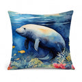 Manatee Decorative Throw Pillow 14x14 Indoor Outdoor Accent Cushion, Fabric Cover with Insert for Sofa, Bed, Porch & Living Room