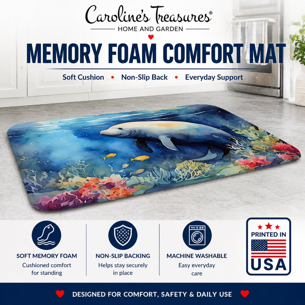 Manatee Memory Foam Kitchen Mat Machine Washable Anti-Fatigue Cushion Comfort Bath or Kitchen Rug