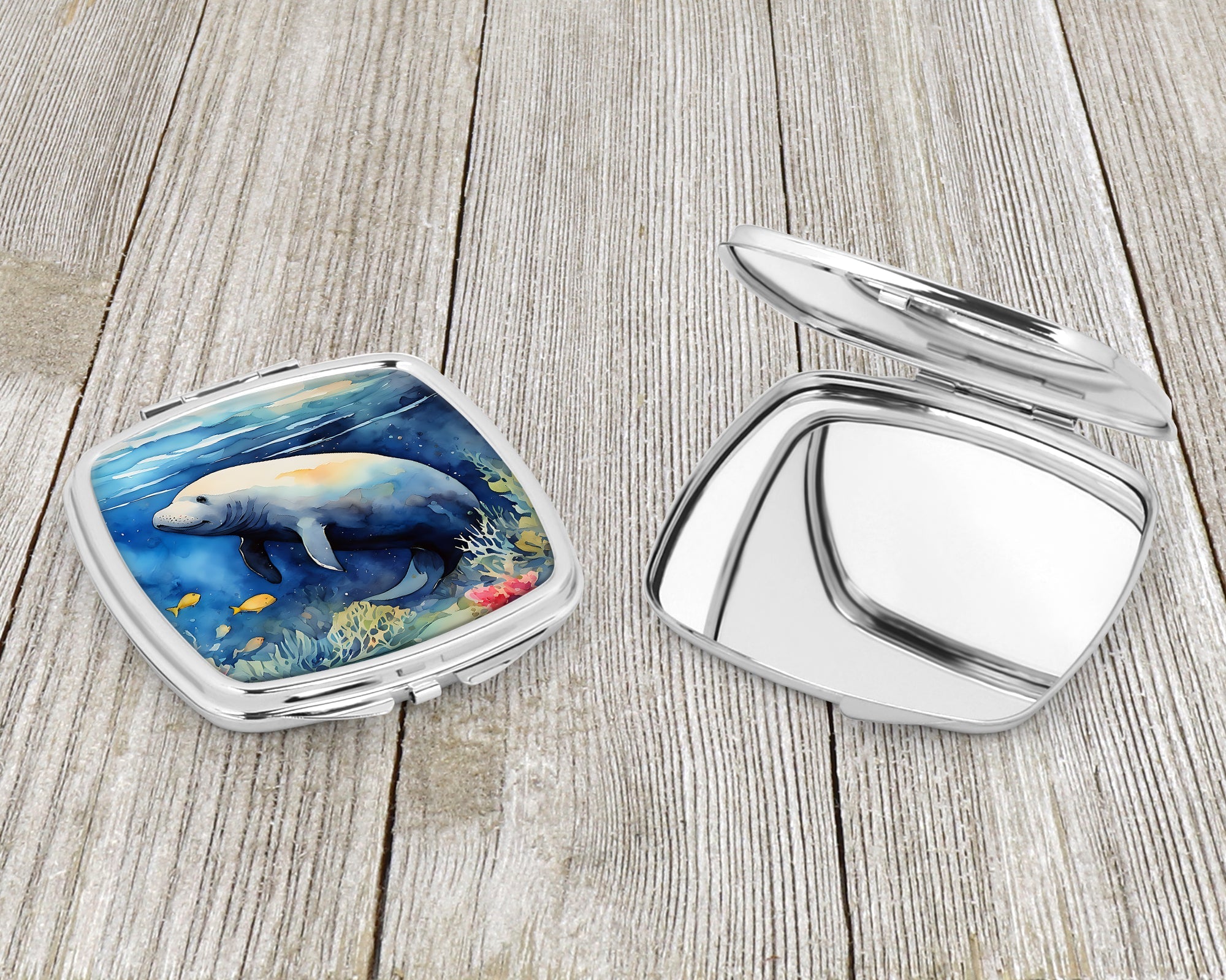 Manatee Compact Mirror Decorative Travel Makeup Mirror for Women Girls Gifts Pocket Makeup Mirror Folding Handheld