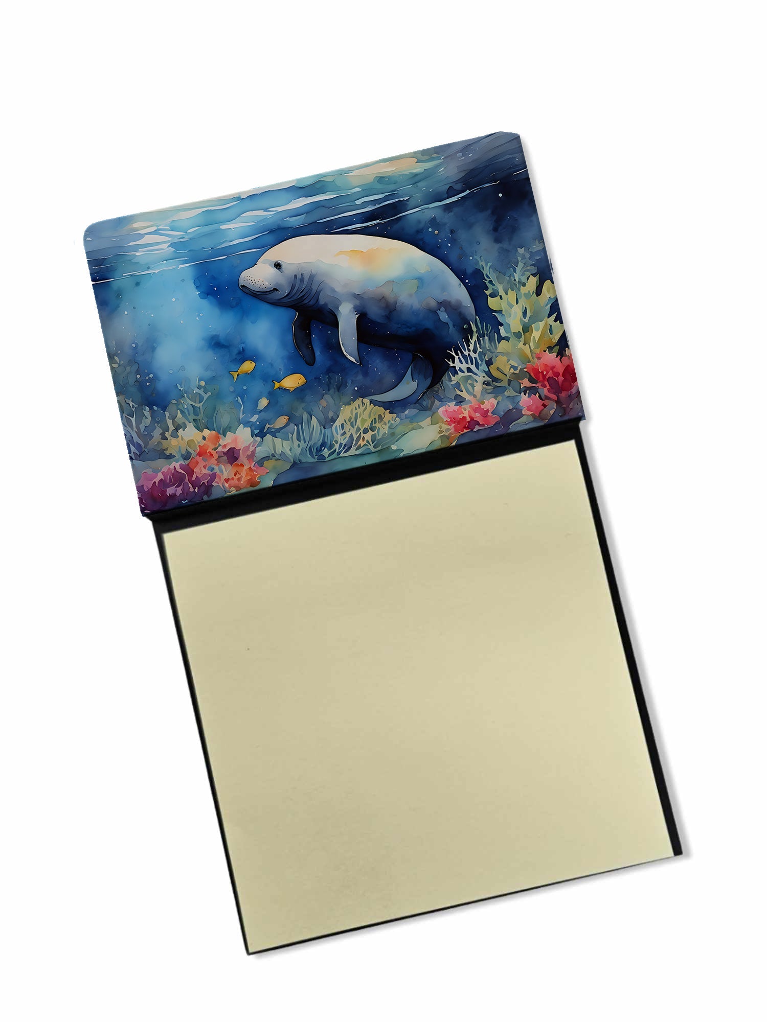 Manatee Watercolor Sticky Note Holder Refillable Dispenser Desk Accessory 3x3 Pad Gift