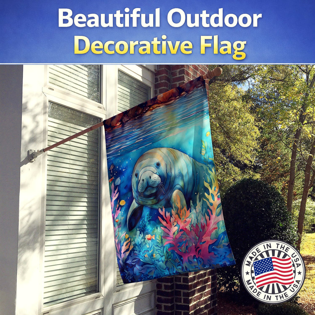 Manatee House Flag 28x40 Porch Sleeve Pole Decorative Outside Yard Banner Artwork Wall Hanging, Polyester