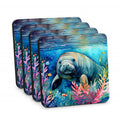 Manatee Foam Coasters Set of 4 Cup Coasters for Indoor Outdoor, Tabletop Protection, Anti Slip, Mouse pad Material