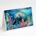 Manatee Greeting Cards Pack of 8 Blank Cards with Envelopes Whimsical A7 Size 5x7