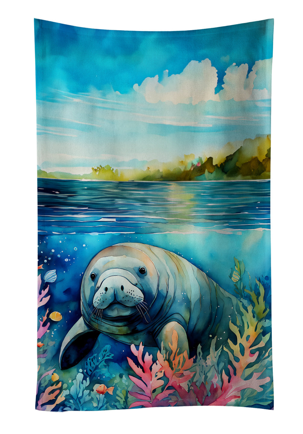 Manatee Kitchen Towel Velour Plush Front and Cotton Loop Back Machine Washable