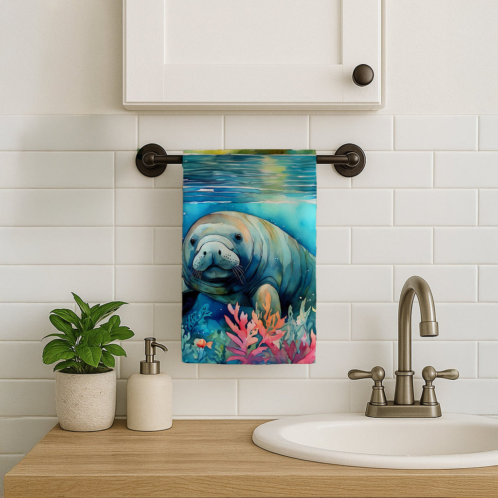 Manatee Kitchen Towel Velour Plush Front and Cotton Loop Back Machine Washable