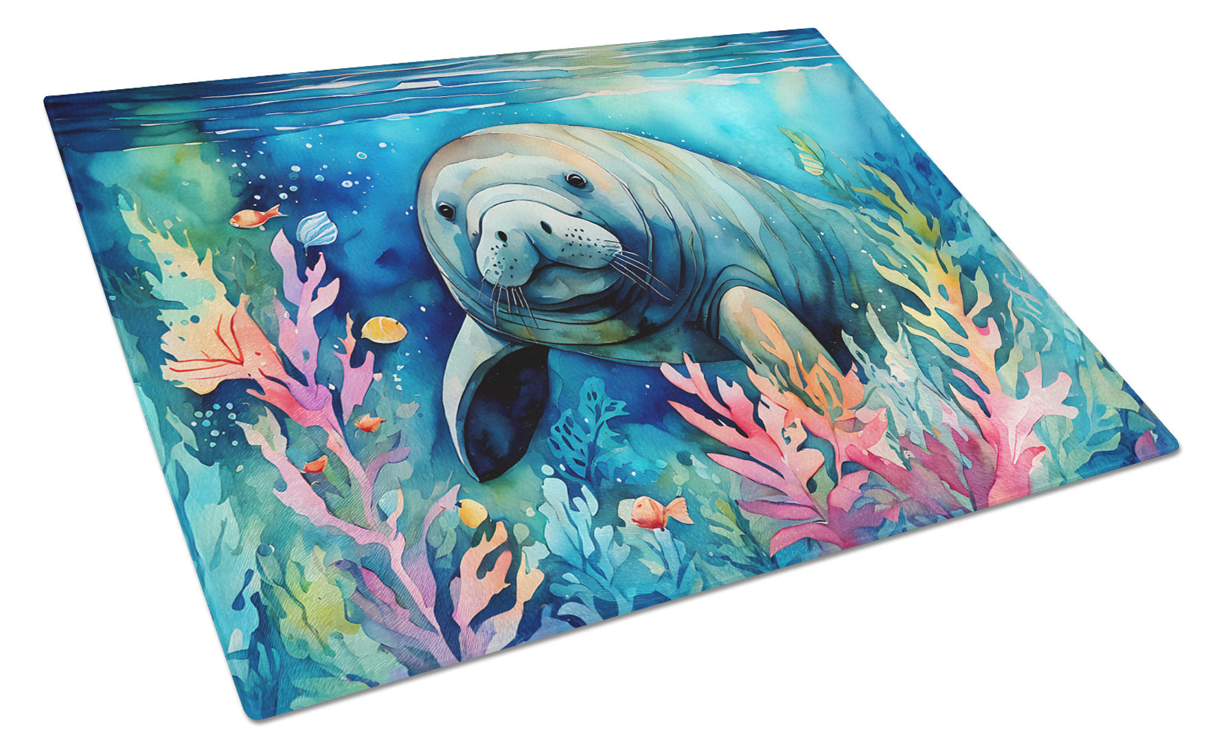 Manatee Cutting Board Tempered Glass Kitchen Cutting Surface, Heat Resistant Chopping, Non-Slip Feet, Food Prep & Serving