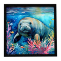 Manatee Framed Metal Print Bathroom, Kitchen, Office, Home Decor Wall Art Ready to Hang, Square, 8X8
