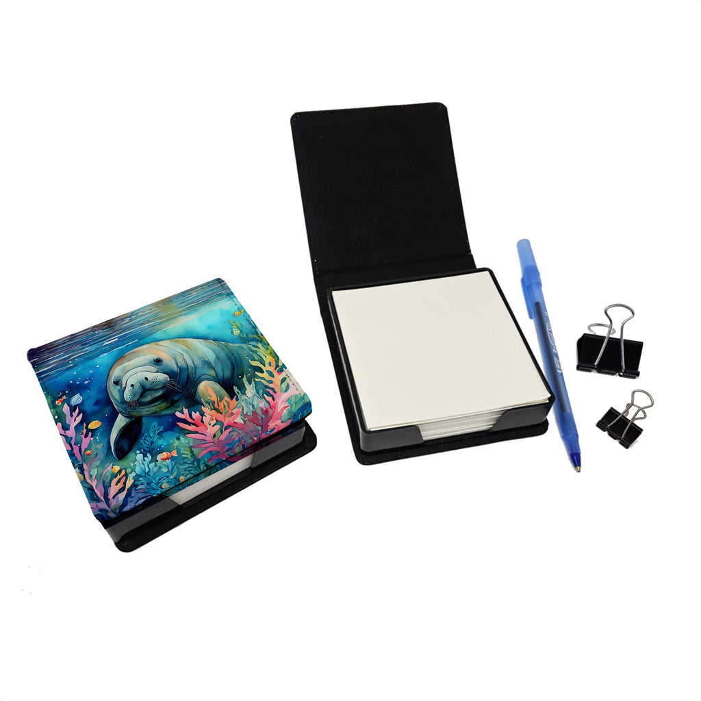 Manatee PU Leather Note Paper Holder with Artist-Designed Cover, Desk Accessory, Office Gift