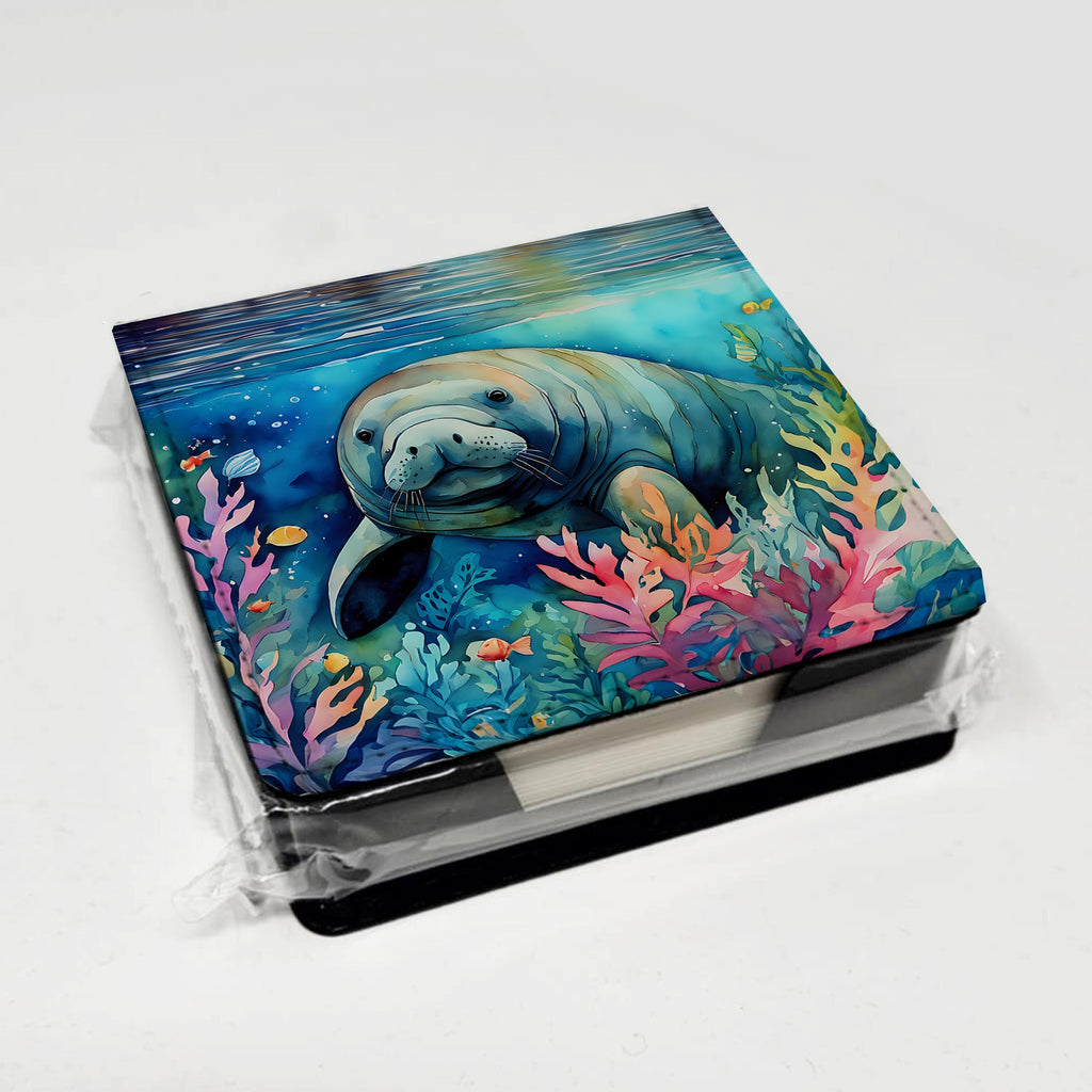Manatee PU Leather Note Paper Holder with Artist-Designed Cover, Desk Accessory, Office Gift