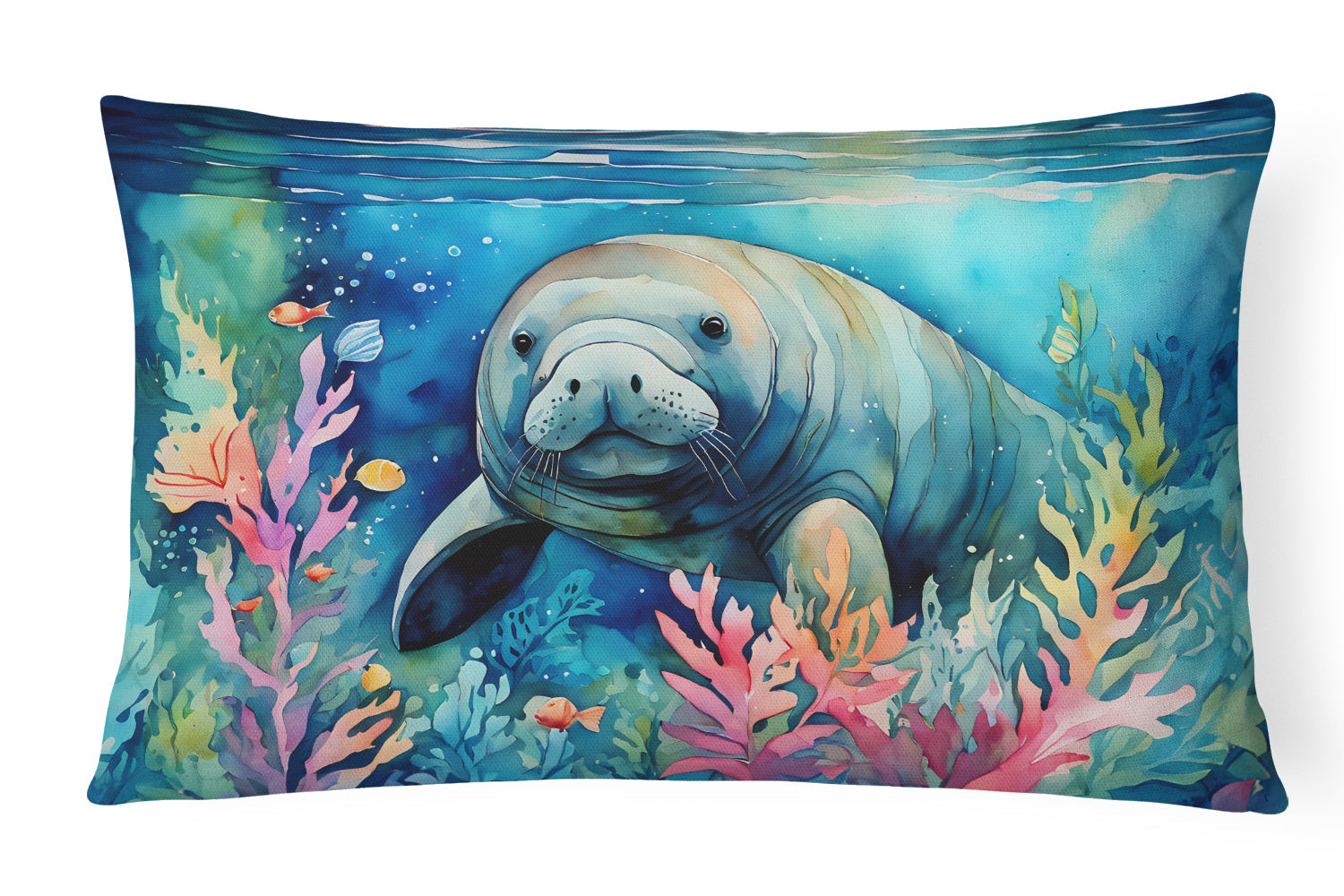 Manatee Decorative Throw Pillow 12x16 Indoor Outdoor Accent Cushion, Fabric Cover with Insert for Sofa, Bed, Porch & Living Room