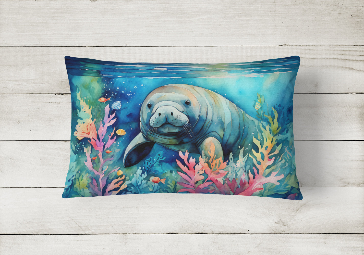 Manatee Decorative Throw Pillow 12x16 Indoor Outdoor Accent Cushion, Fabric Cover with Insert for Sofa, Bed, Porch & Living Room
