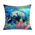 Manatee Decorative Throw Pillow 14x14 Indoor Outdoor Accent Cushion, Fabric Cover with Insert for Sofa, Bed, Porch & Living Room