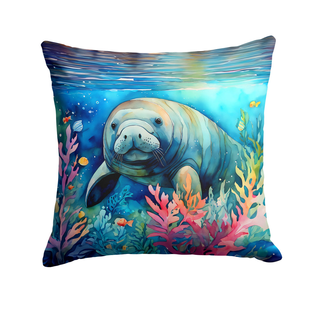 Manatee Decorative Throw Pillow 18x18 Indoor Outdoor Accent Cushion, Fabric Cover with Insert for Sofa, Bed, Porch & Living Room