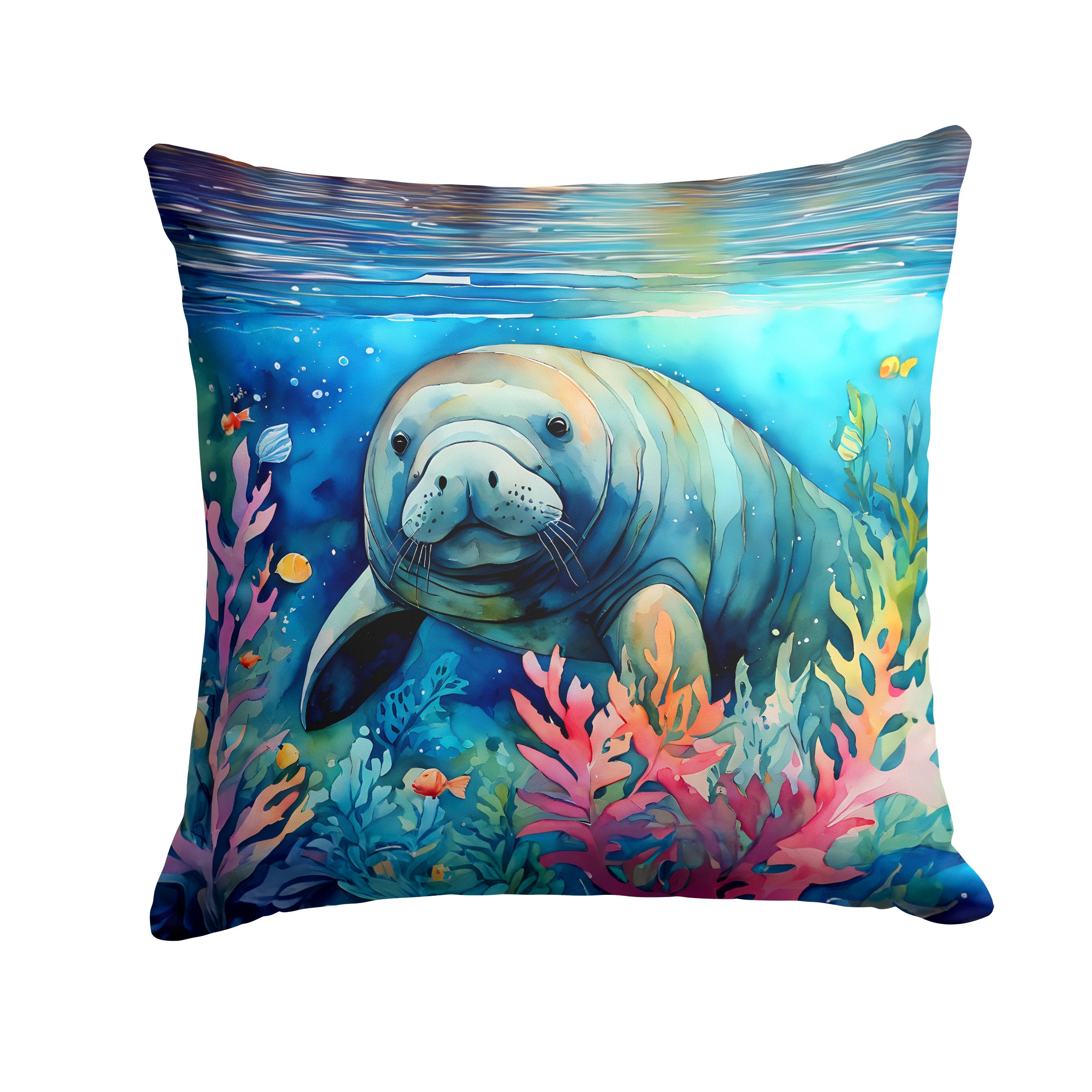 Manatee Decorative Throw Pillow 18x18 Indoor Outdoor Accent Cushion, Fabric Cover with Insert for Sofa, Bed, Porch & Living Room