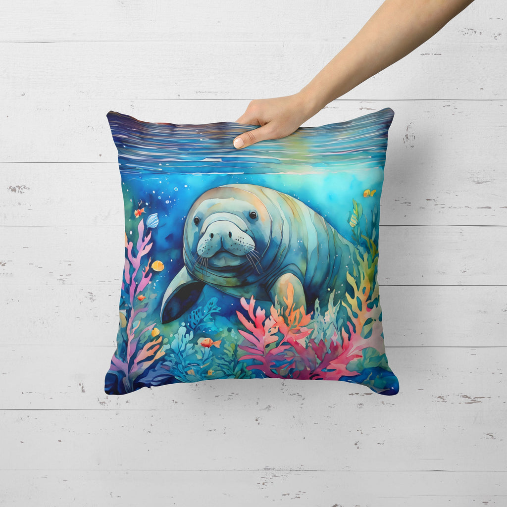 Manatee Decorative Throw Pillow 18x18 Indoor Outdoor Accent Cushion, Fabric Cover with Insert for Sofa, Bed, Porch & Living Room