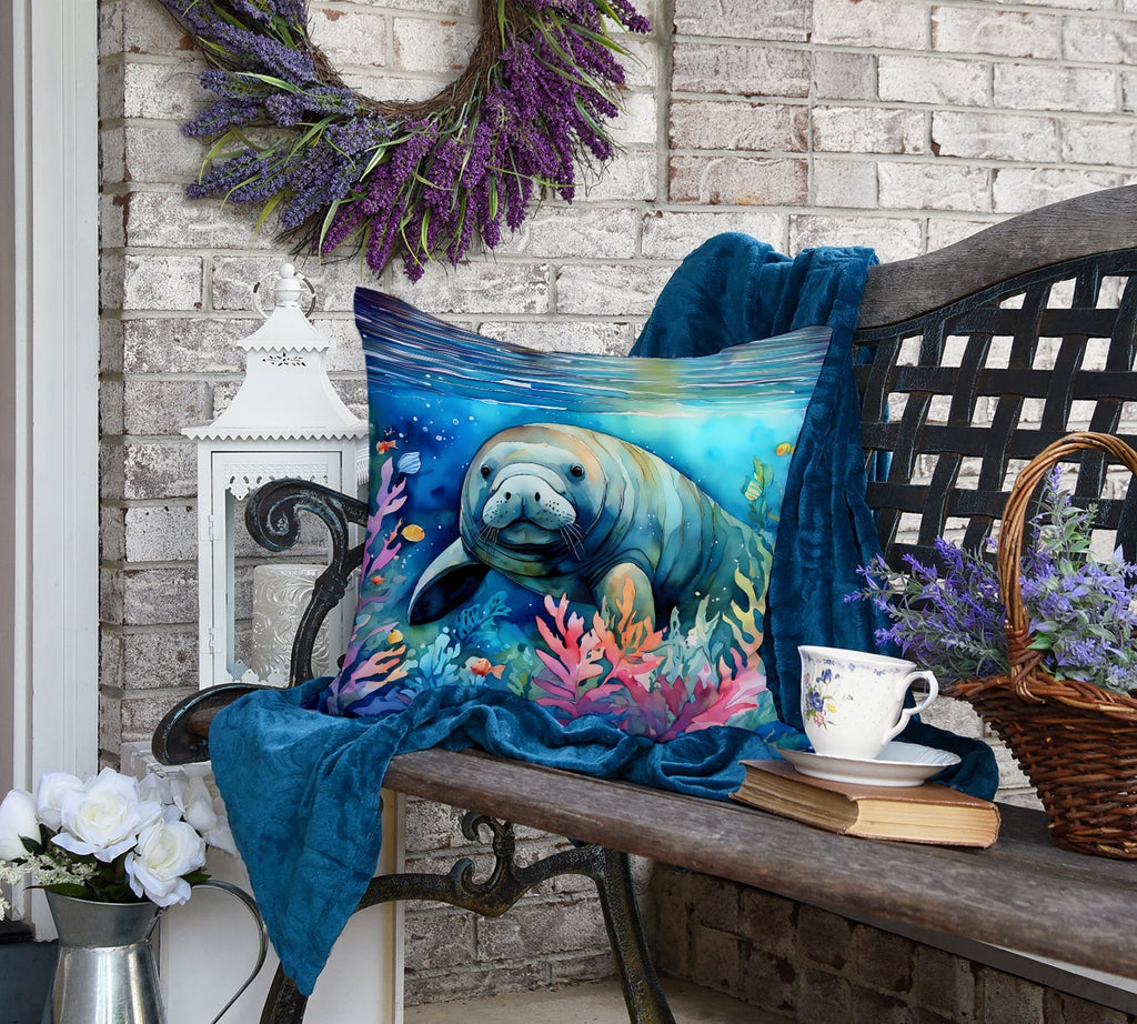 Manatee Decorative Throw Pillow 18x18 Indoor Outdoor Accent Cushion, Fabric Cover with Insert for Sofa, Bed, Porch & Living Room