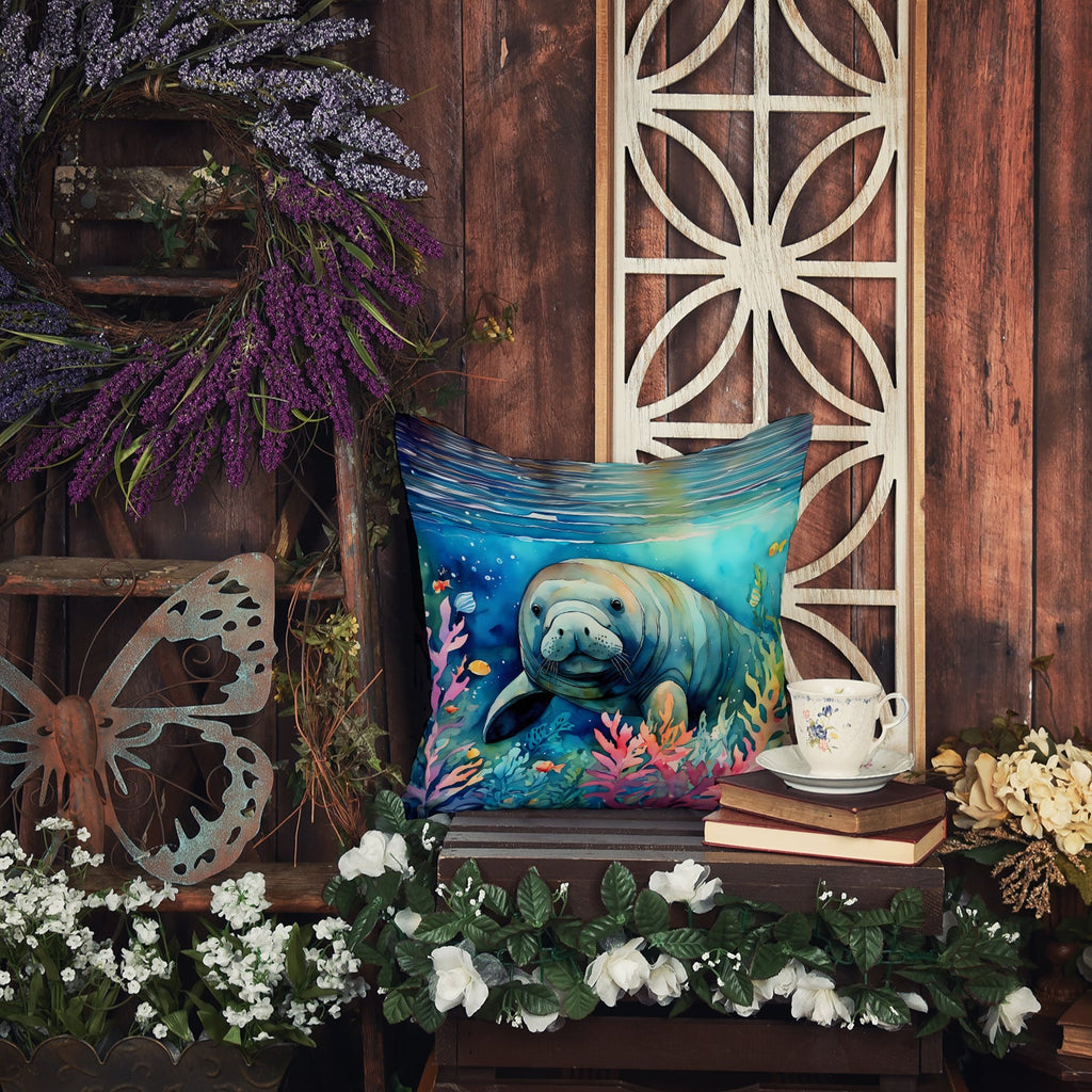 Manatee Decorative Throw Pillow 18x18 Indoor Outdoor Accent Cushion, Fabric Cover with Insert for Sofa, Bed, Porch & Living Room