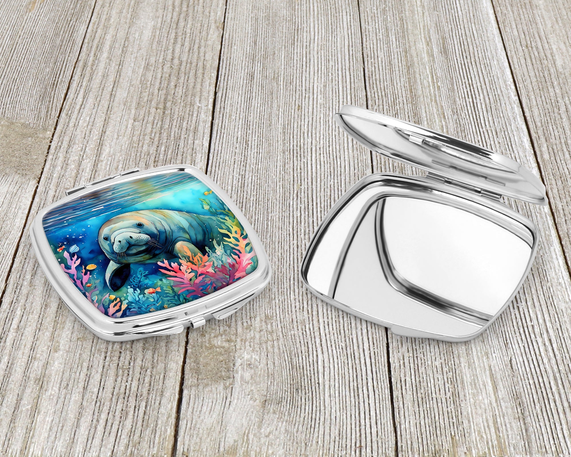 Manatee Compact Mirror Decorative Travel Makeup Mirror for Women Girls Gifts Pocket Makeup Mirror Folding Handheld