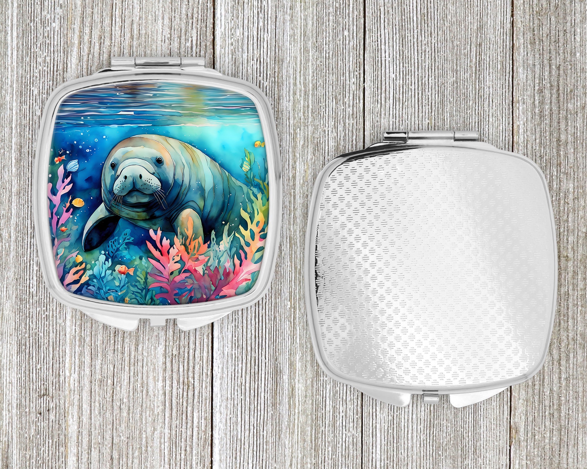 Manatee Compact Mirror Decorative Travel Makeup Mirror for Women Girls Gifts Pocket Makeup Mirror Folding Handheld