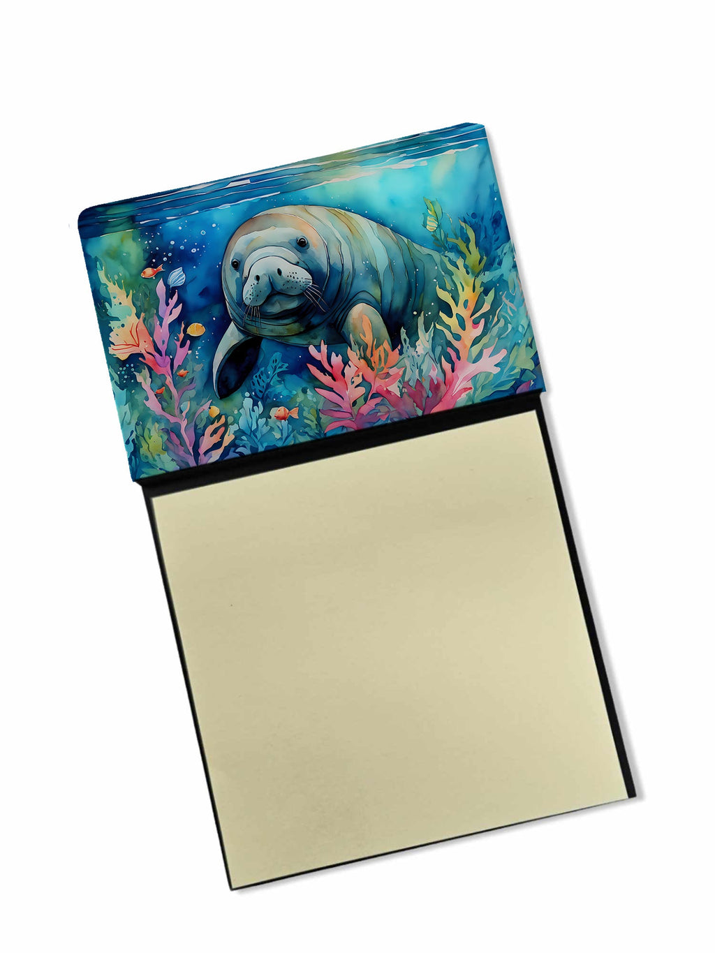 Manatee Watercolor Sticky Note Holder Refillable Dispenser Desk Accessory 3x3 Pad Gift
