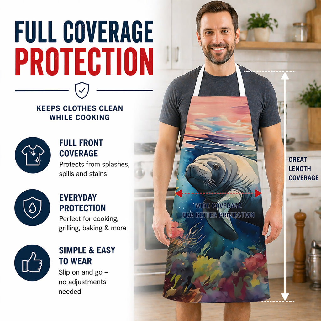 Manatee Apron Cooking Kitchen Server Baking Crafts Gardening for Adult Women Men, Unisex, Large, Multicolor