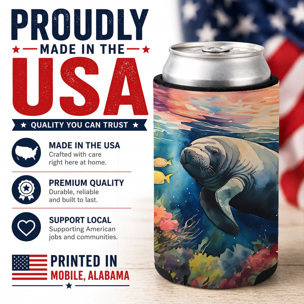 Manatee Can or Bottle Hugger Cooler Sleeve for Standard 12 oz Cans, Insulated Foam Beer & Soda Can Hugger Reusable