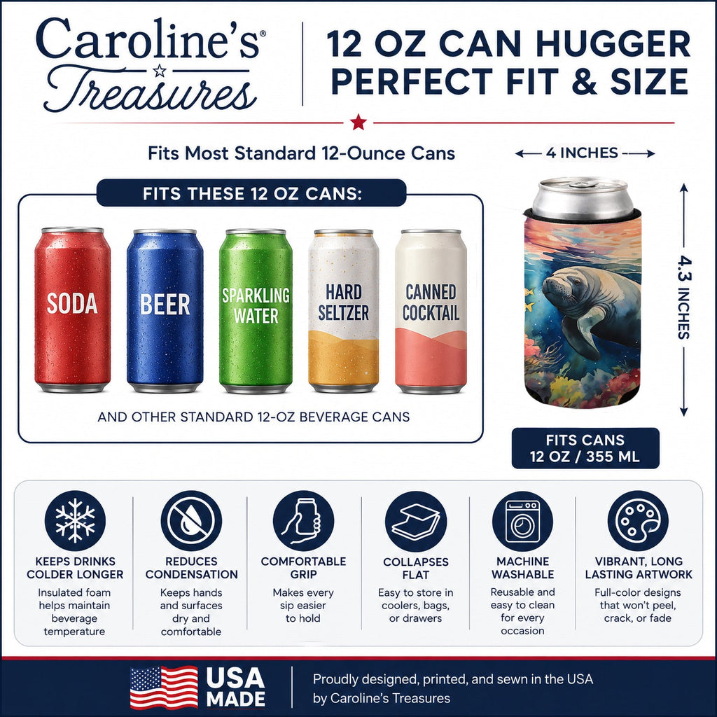 Manatee Can or Bottle Hugger Cooler Sleeve for Standard 12 oz Cans, Insulated Foam Beer & Soda Can Hugger Reusable