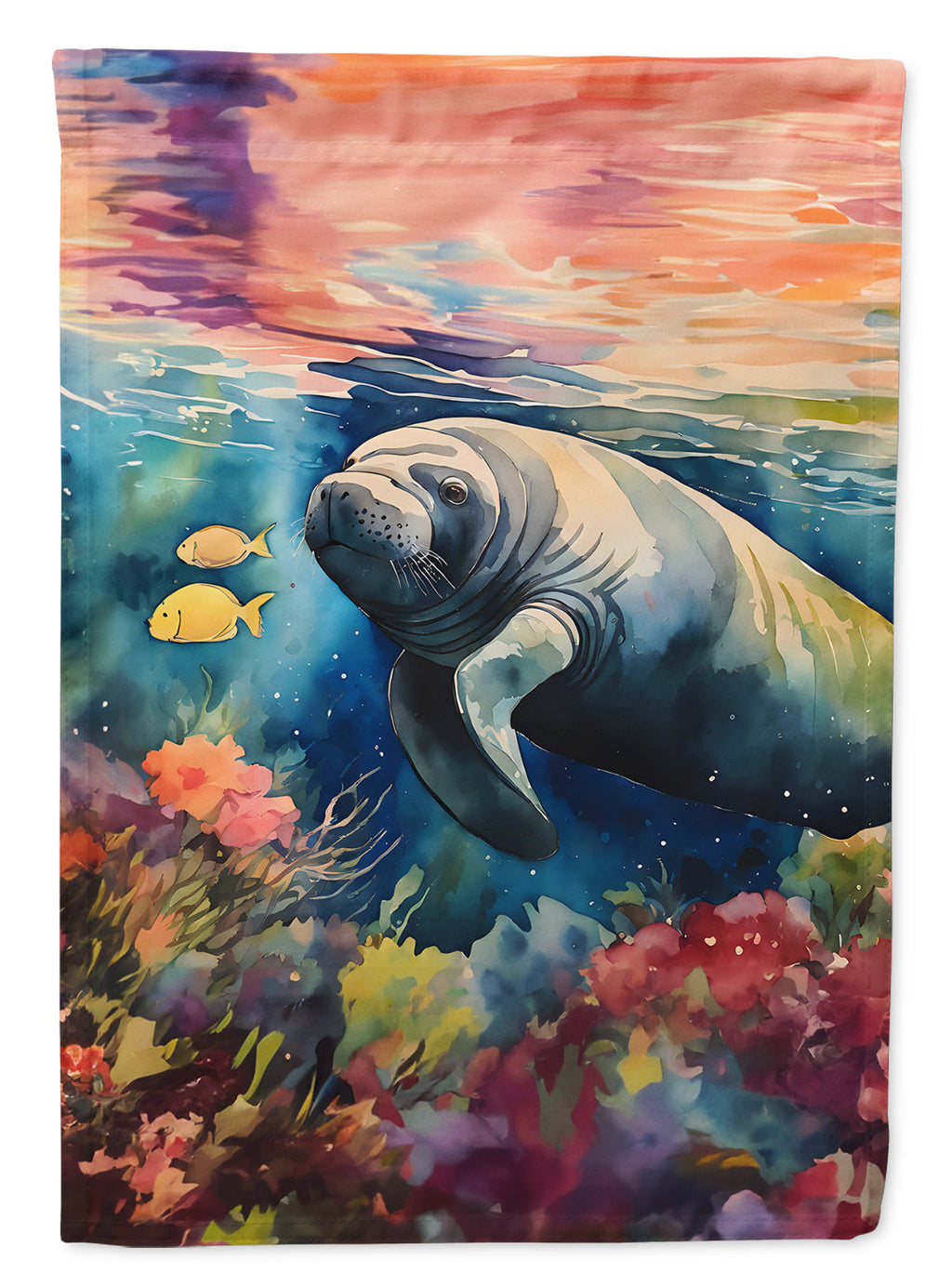 Manatee House Flag 28x40 Porch Sleeve Pole Decorative Outside Yard Banner Artwork Wall Hanging, Polyester