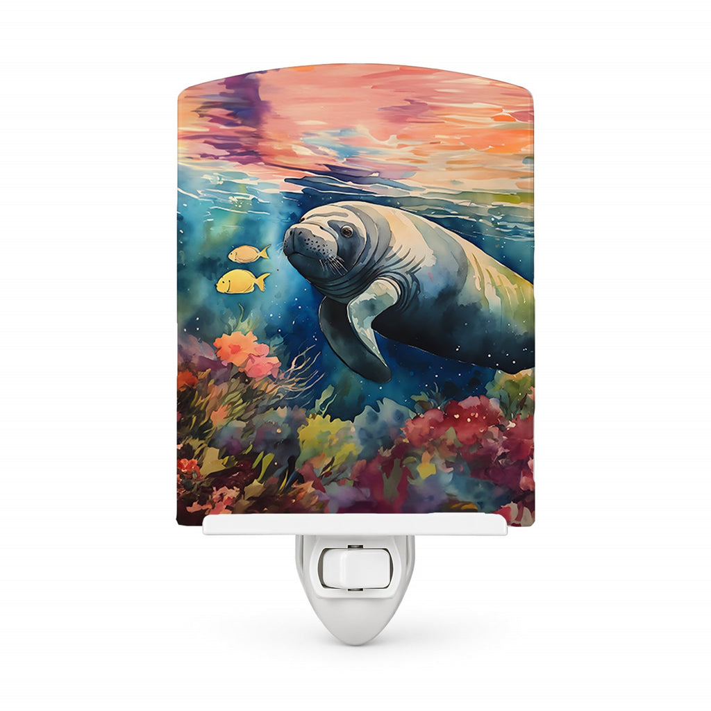 Manatee Ceramic Night Light Compact, UL-Certified, Ideal for Bedroom, Bathroom, Nursery, Hallway, Kitchen, 6x4x3, Multicolor