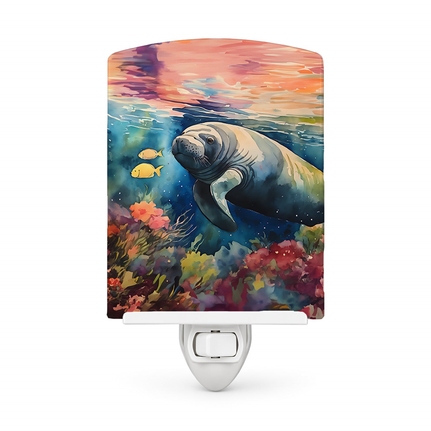 Manatee Ceramic Night Light Compact, UL-Certified, Ideal for Bedroom, Bathroom, Nursery, Hallway, Kitchen, 6x4x3, Multicolor