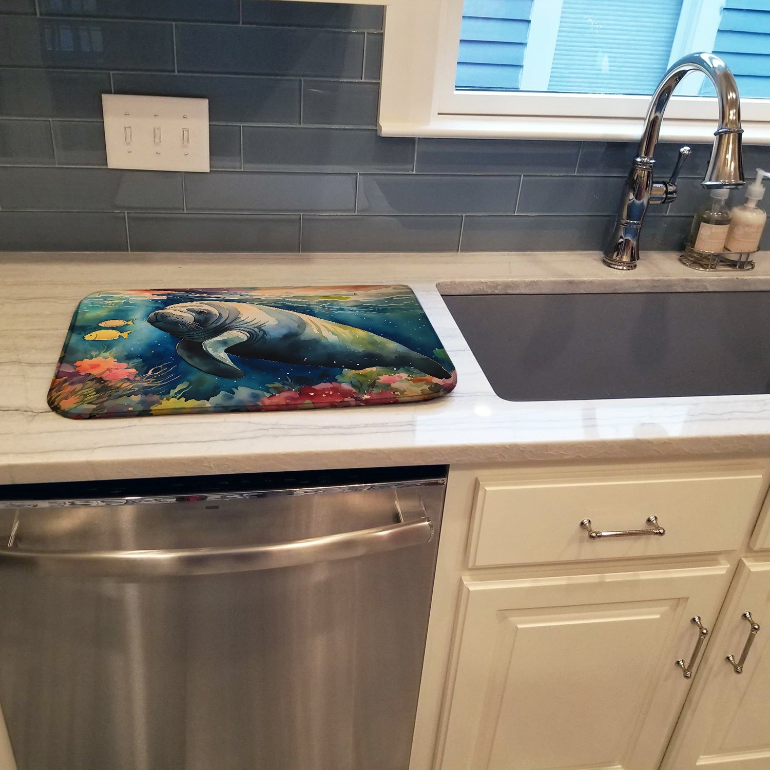 Manatee Dish Drying Mat Absorbent Dish Drying Mat Pad for Kitchen Counter Dish Drainer Mat for Countertop, 14 x 21", Multicolor