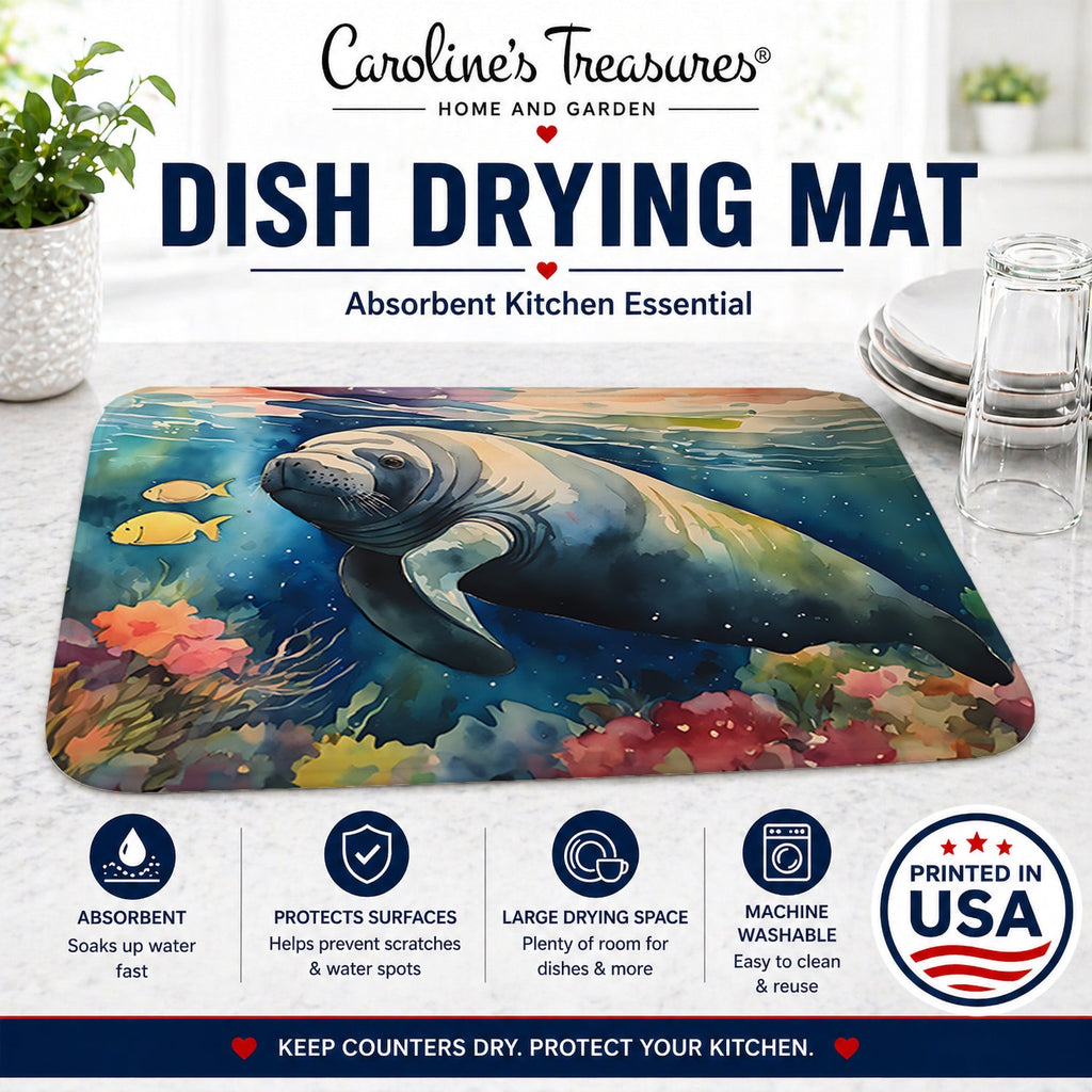 Manatee Dish Drying Mat Absorbent Dish Drying Mat Pad for Kitchen Counter Dish Drainer Mat for Countertop, 14 x 21", Multicolor
