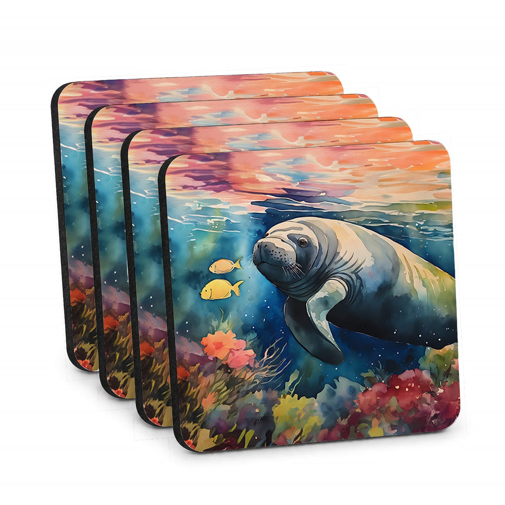 Manatee Foam Coasters Set of 4 Cup Coasters for Indoor Outdoor, Tabletop Protection, Anti Slip, Mouse pad Material