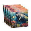 Manatee Foam Coasters Set of 4 Cup Coasters for Indoor Outdoor, Tabletop Protection, Anti Slip, Mouse pad Material