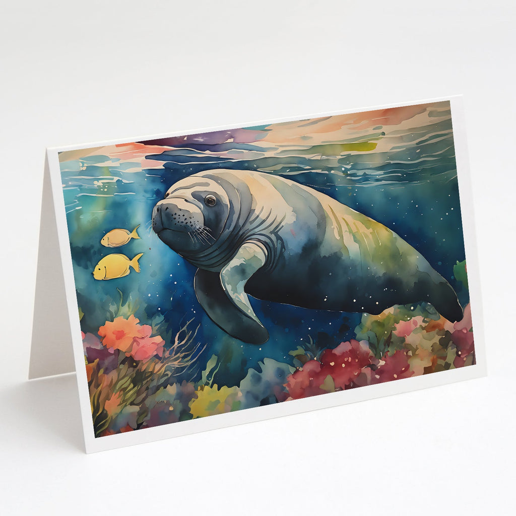 Manatee Greeting Cards Pack of 8 Blank Cards with Envelopes Whimsical A7 Size 5x7