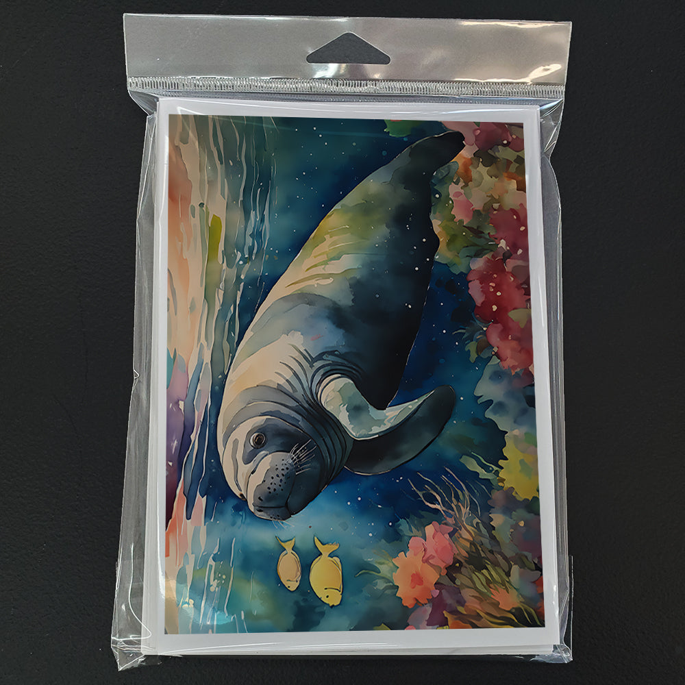 Manatee Greeting Cards Pack of 8 Blank Cards with Envelopes Whimsical A7 Size 5x7