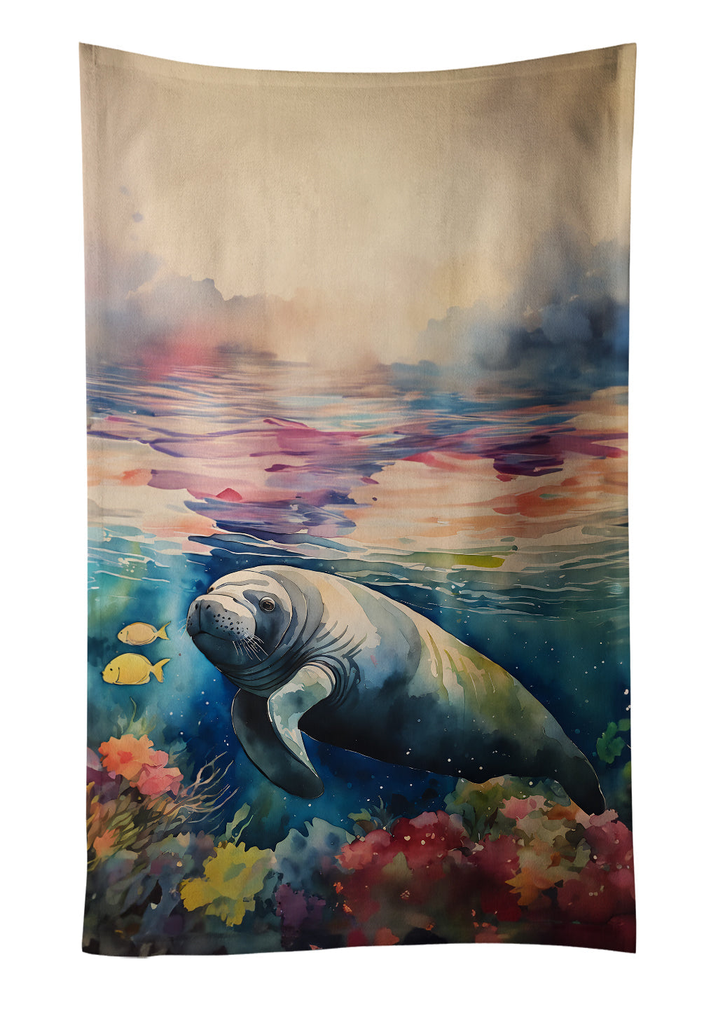 Manatee Kitchen Towel Velour Plush Front and Cotton Loop Back Machine Washable
